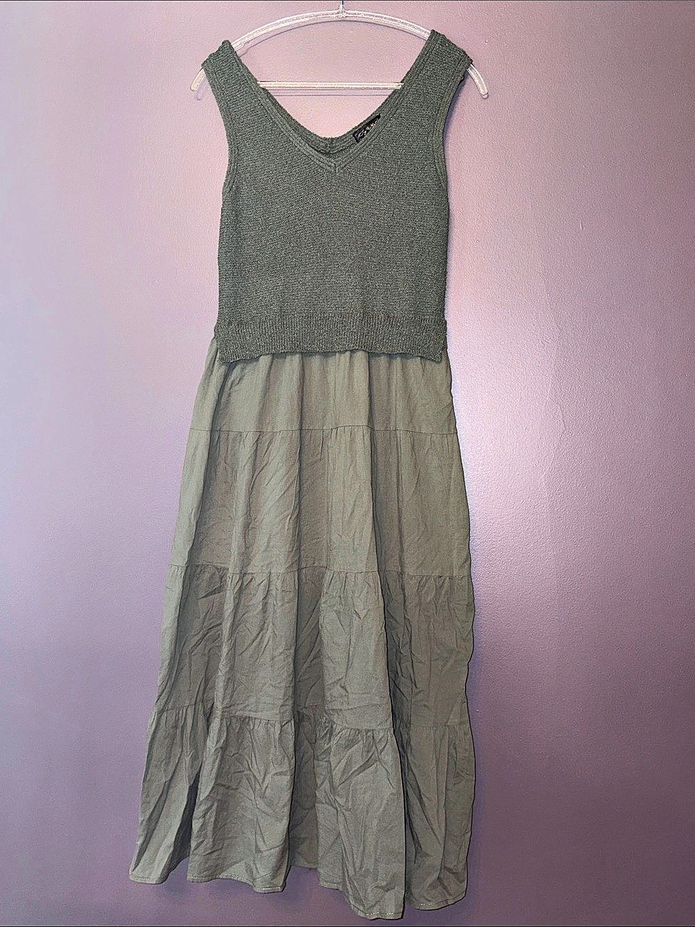 Say What? Women's XL Cotton mixed media Maxi Dress in Green NWOT